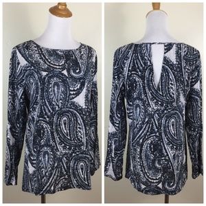 CHARLIE JADE Anthropologie Long Sleeve Cut Out Back Paisley Print Shirt